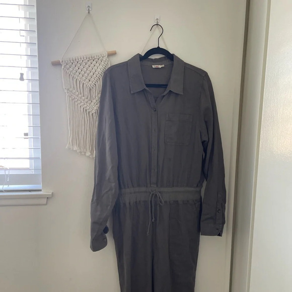 Faherty Arlie Day Jumpsuit Safari Linen Blend Green - Picture 3 of 11